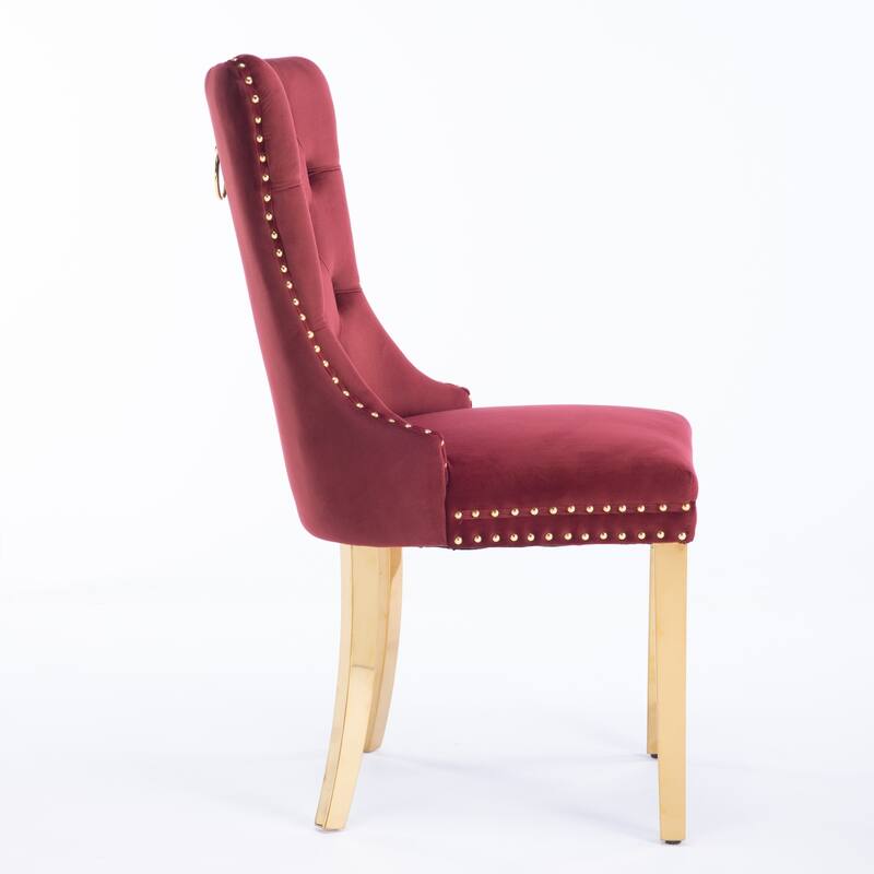 Nail Head Trim Chairs, Velvet Upholstered Dining Chair Set of 2, Conference Chair with Chrome Stainless Steel Plating Legs