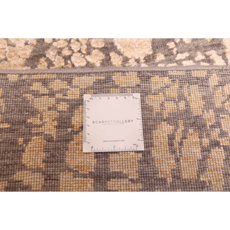 ECARPETGALLERY Hand-knotted Legacy Beige, Dark Grey Silk, Wool Rug - 2'7 x 12'3