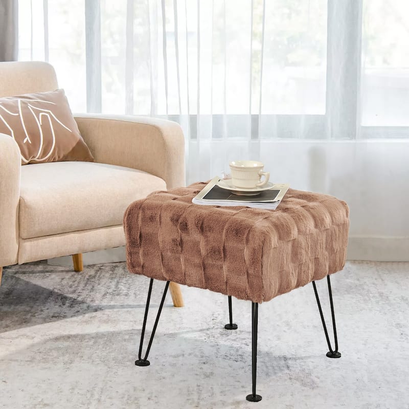 Home Soft Things Brick FauxFur Stool Soft Ottoman Furry Padded Seat - 17" x 17" x 17" - Taupe
