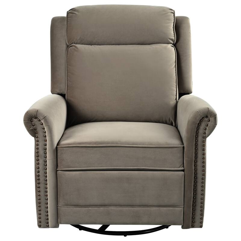 Roomfitters 360 Degree Swivel Rocking Recliner Chair with Adjustable Backrest, Velvet Nursery Glider