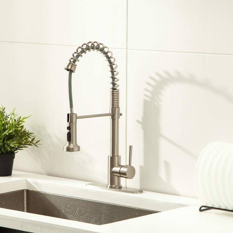 Single-Handle Pull-Out Sprayer Kitchen Faucet in Brushed Nickel - Faucet Height :19.25" Spout Height :9.28"