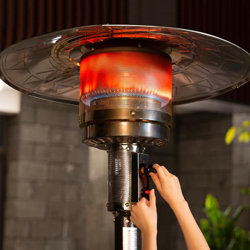 Outdoor Metal Propane Gas Patio Heater with Wheels and Drink Stand