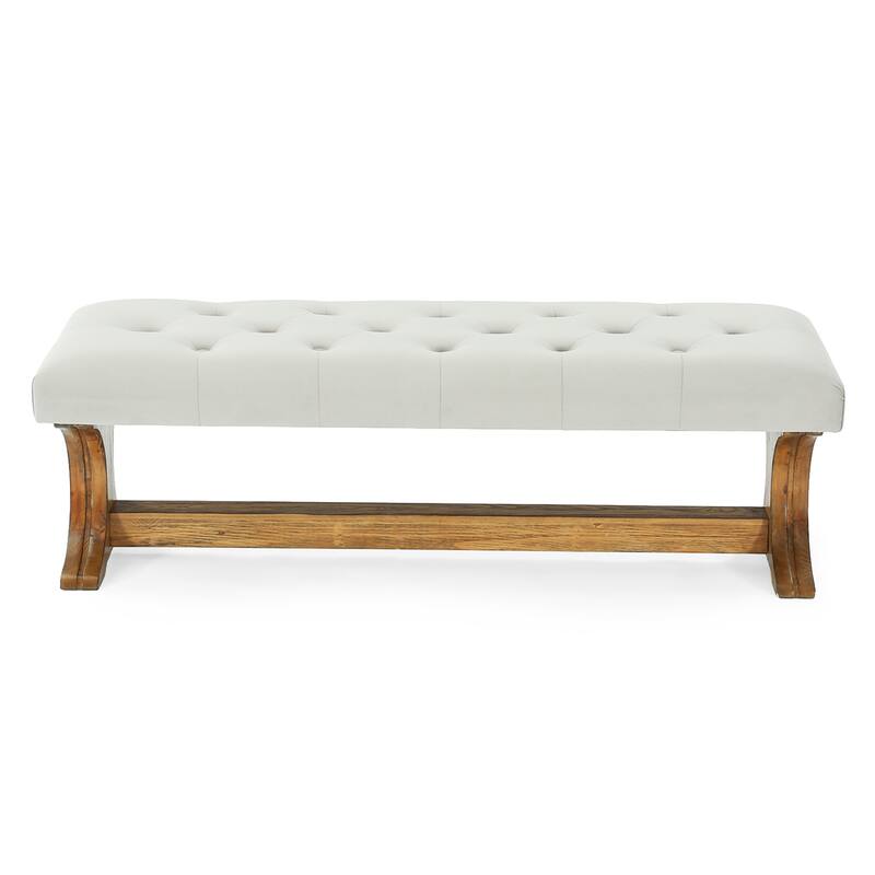 55" Upholstered End of Bed Bench, Solid Wood Tufted Entryway Bench, Ottoman with Cushion for Bedroom, Living Room, Hallway