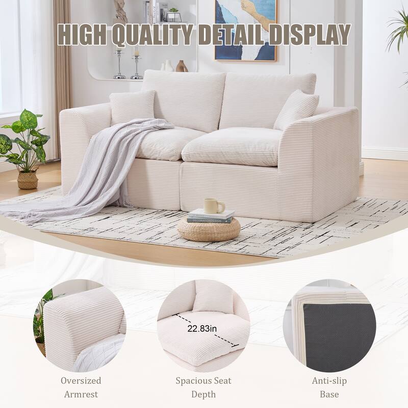 HOMEFUN Corduroy Upholstered Modular 2 Seater Cushion Covers Removable Loveseats Sofa for Living Room Bedroom