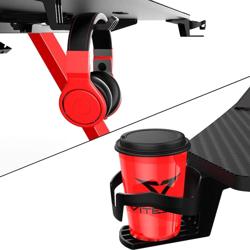 BOSSIN Ergonomic Gaming Desk Z-Shaped Office PC Computer Desk Gamer Tables with Cup Holder and Headphone Hook