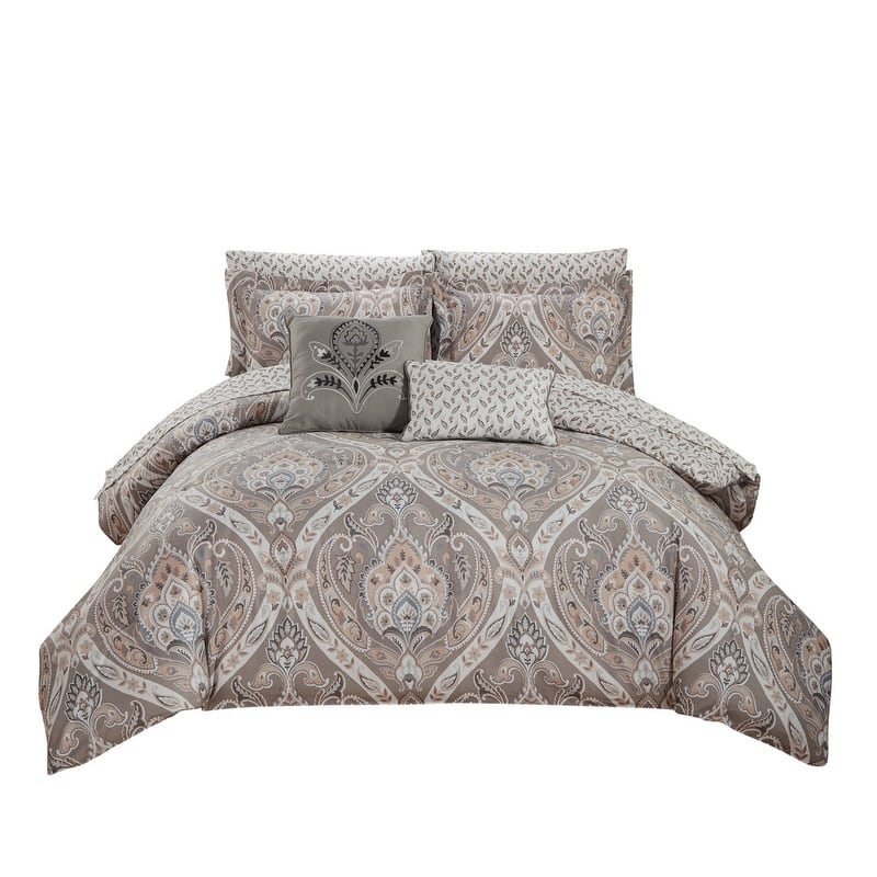 Tisdale 9-Piece Damask Printed Comforter and Sheet Set - King
