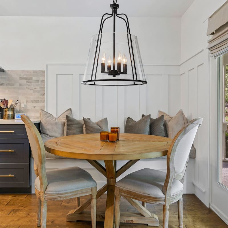 Modern Farmhouse Chandelier 4-Light Clear Glass Lantern Pendant - 16.22