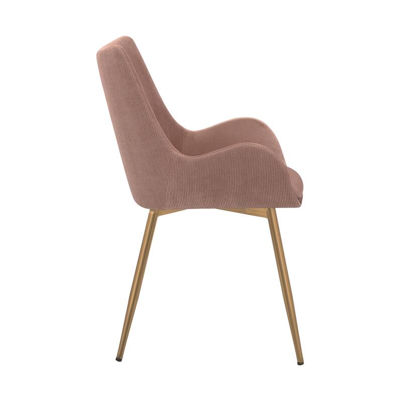 Modern Dining Chair Pink Fabric Gold Legs Accent Chair Comfortable Upholstered Seat