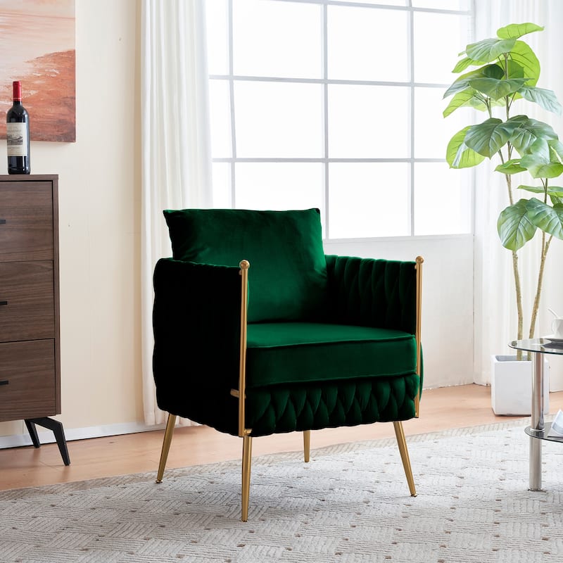 Modern Comfy Handmade Bucket Woven Velvet Accent Chair Arm Chair
