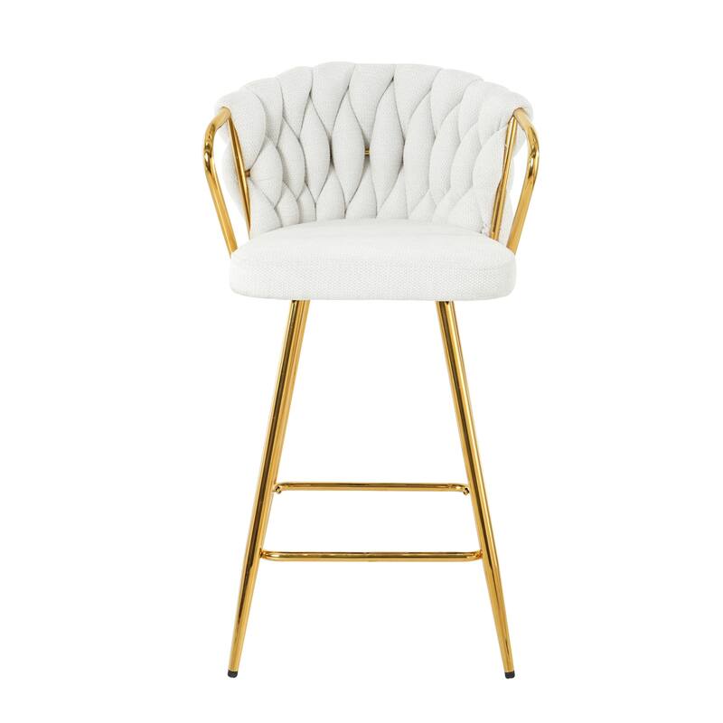 Bar Stools Set of 2, Kitchen Island Bar Chair with Back, Upholstered Low Bar Stools with Footrest and Metal legs