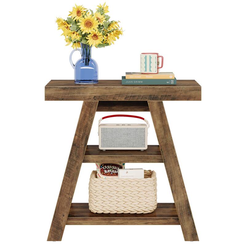 End Table with Storage, Wooden Side Table, Bedside Table for Living Room, Bedroom Small Spaces