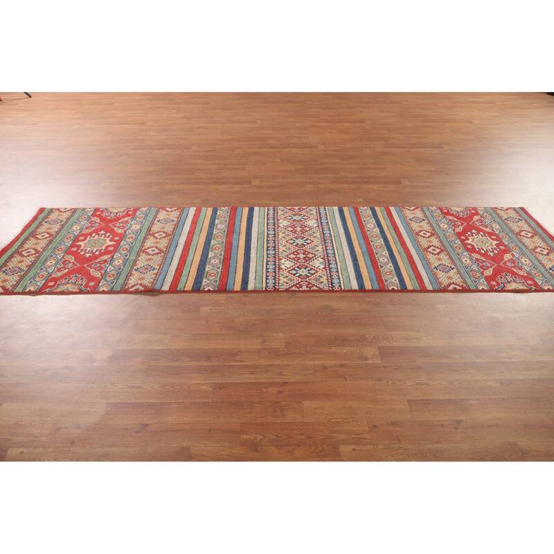 Striped Kazak Runner Rug Handmade Wool Carpet - 2'8" x 9'5"