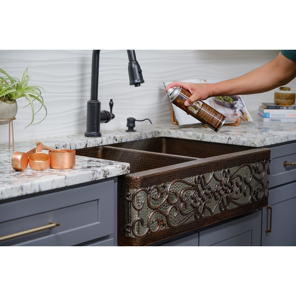 33-in Hammered Copper Kitchen Apron Single Basin Sink w/ Star Design with  Matching Drain and Accessories (KSP3_KASDB33229ST) Bed Bath  Beyond  33626600