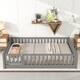 Twin/Full/Queen size Floor Platform Bed with Fence and Door for Kids, Toddlers