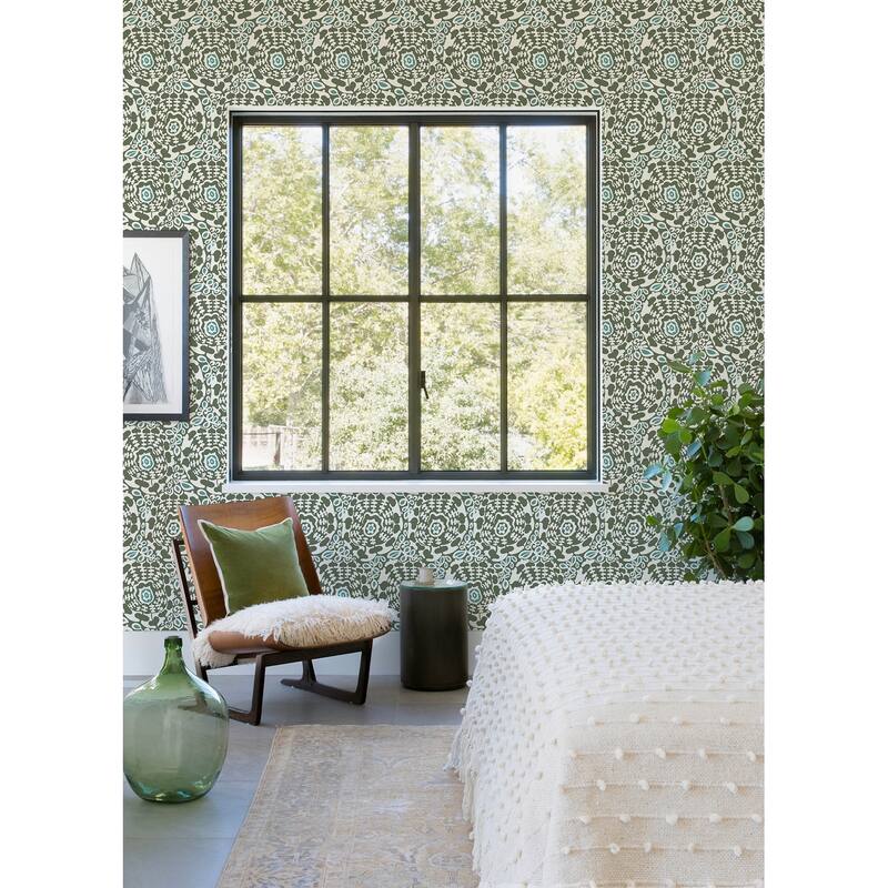 A-Street Prints Divine Green Abstract Medallion Wallpaper