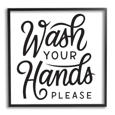 Stupell Wash Hands Please Bathroom Typography Text Sign Framed Wall Art - Black