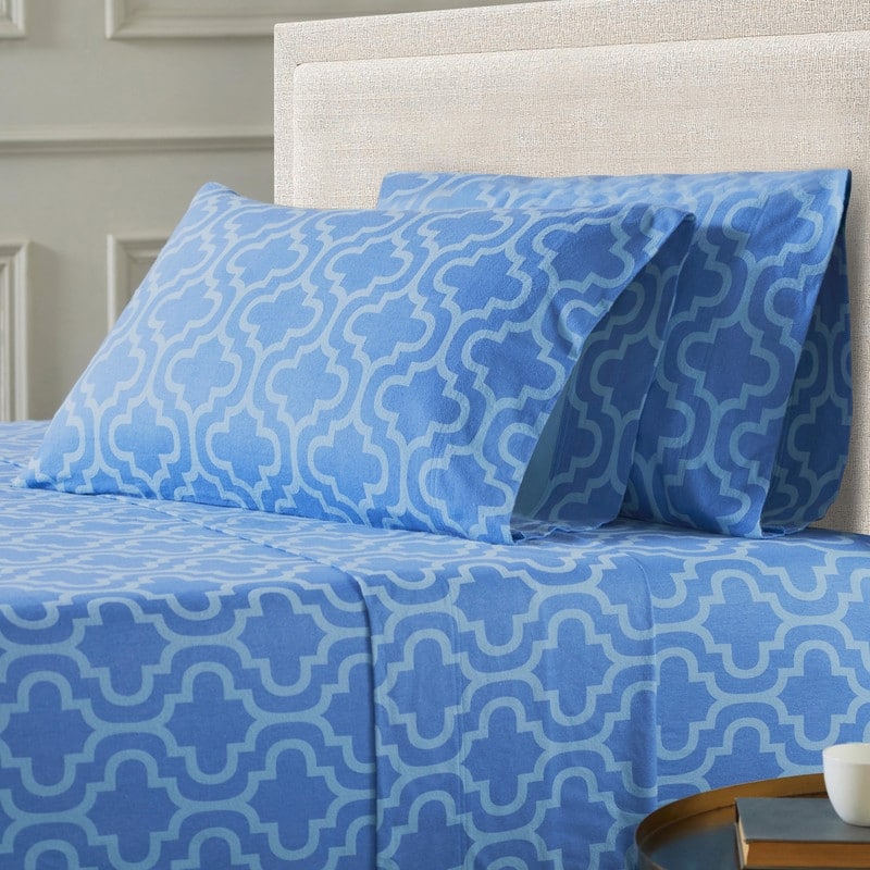 Superior All Season Brushed Flannel Trellis Pillowcase Set (Set of 2) - King Trellis - Light Blue