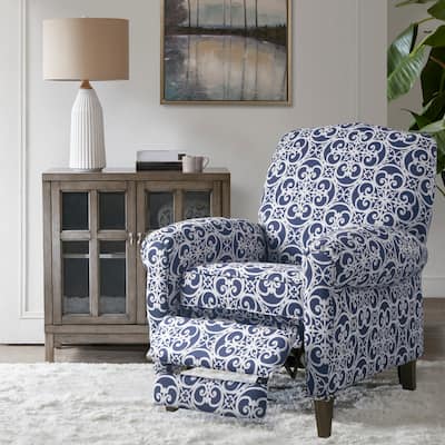 Madison Park Oscar Solid Wood Upholstered Push Back Recliner Chair with Rolled Arms