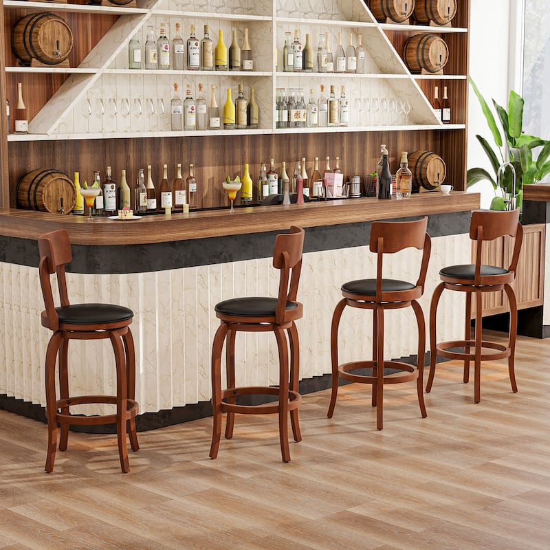Gymax 29'' Swivel Bar Stools Set of 2 w/ Rubber Wood Frame Upholstered