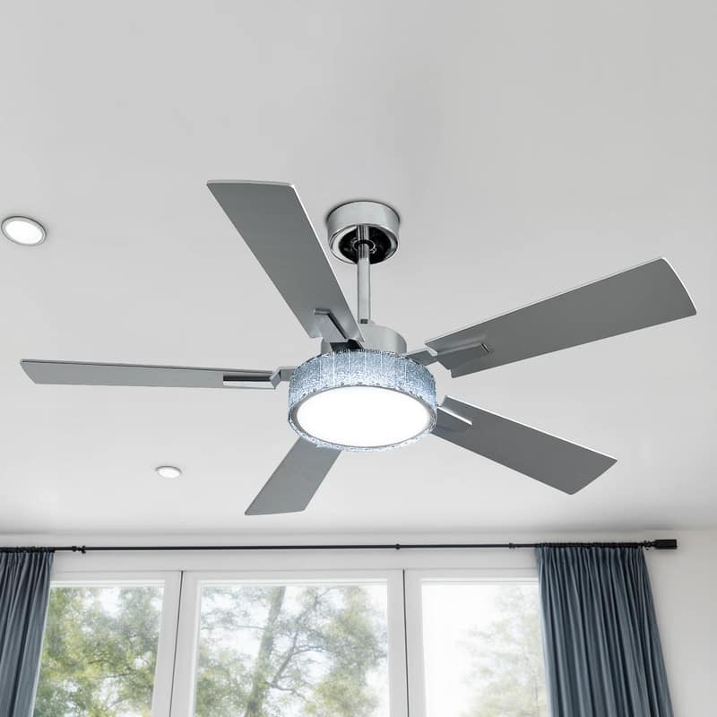 Moasis 52 Inch 5-Blade Crystal Chandelier Ceiling Fans with Lights and Remote Control - 52 Inches - Silver