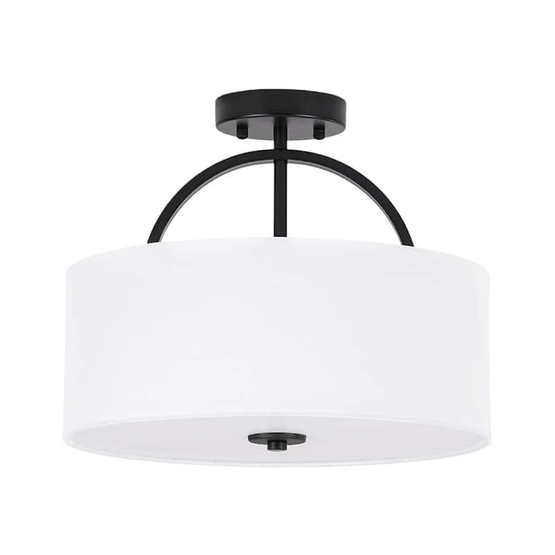 Contemporary 2-Light White Linen Drum Semi Flush Light 15in Wide