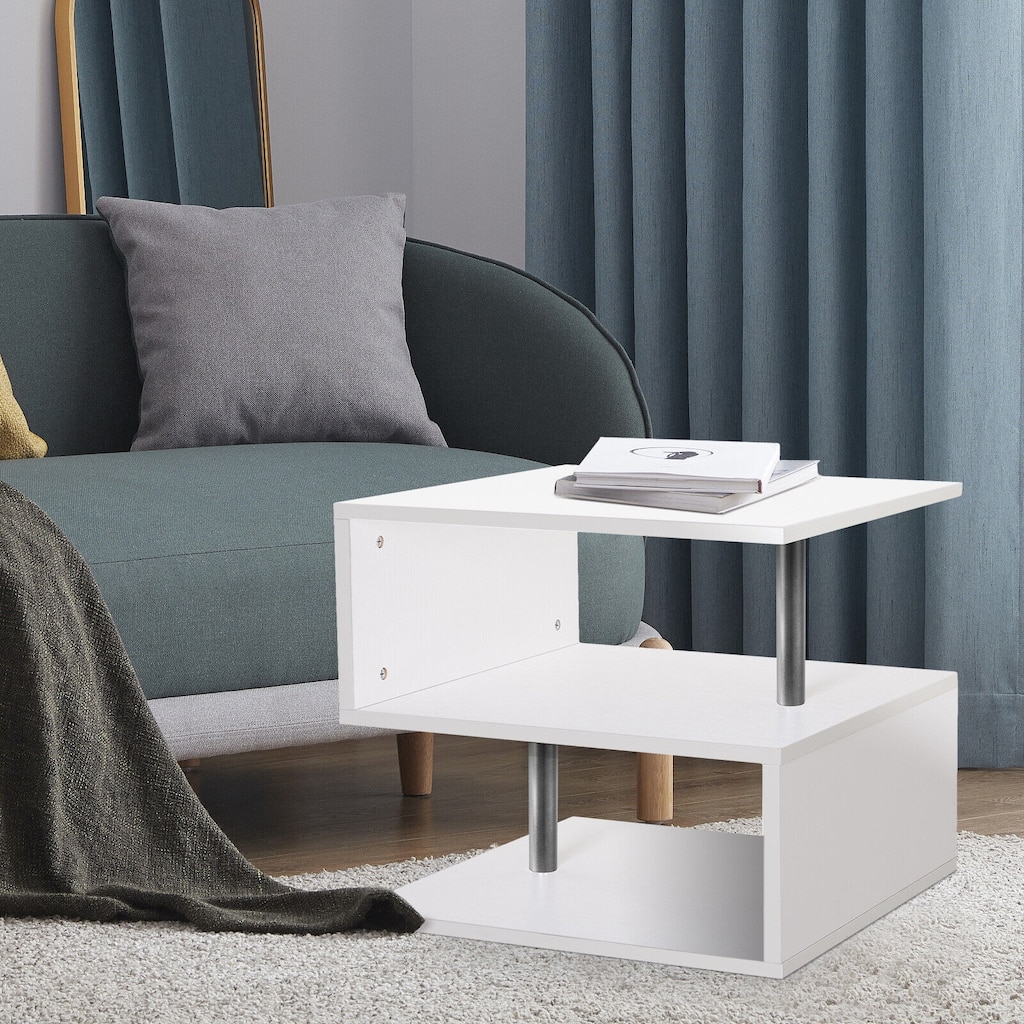 3 Tier S-Shaped End Table Coffee Table with Storage Shelf - 20.7"H x 17.3"W x 14.9"D