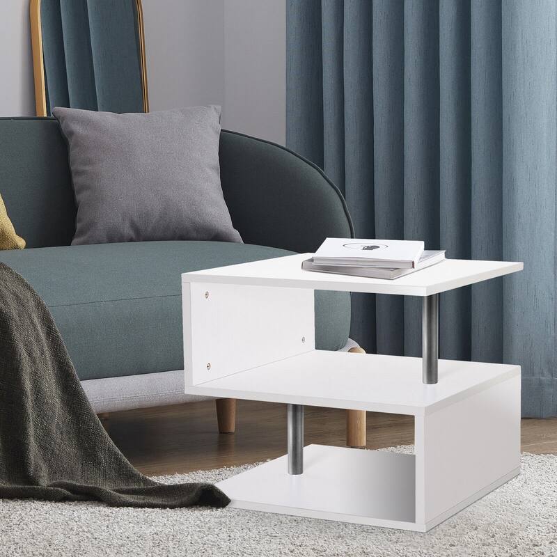 3 Tier S-Shaped End Table Wood Side Table with Storage Shelf - 20.7"H x 17.3"W x 14.9"D