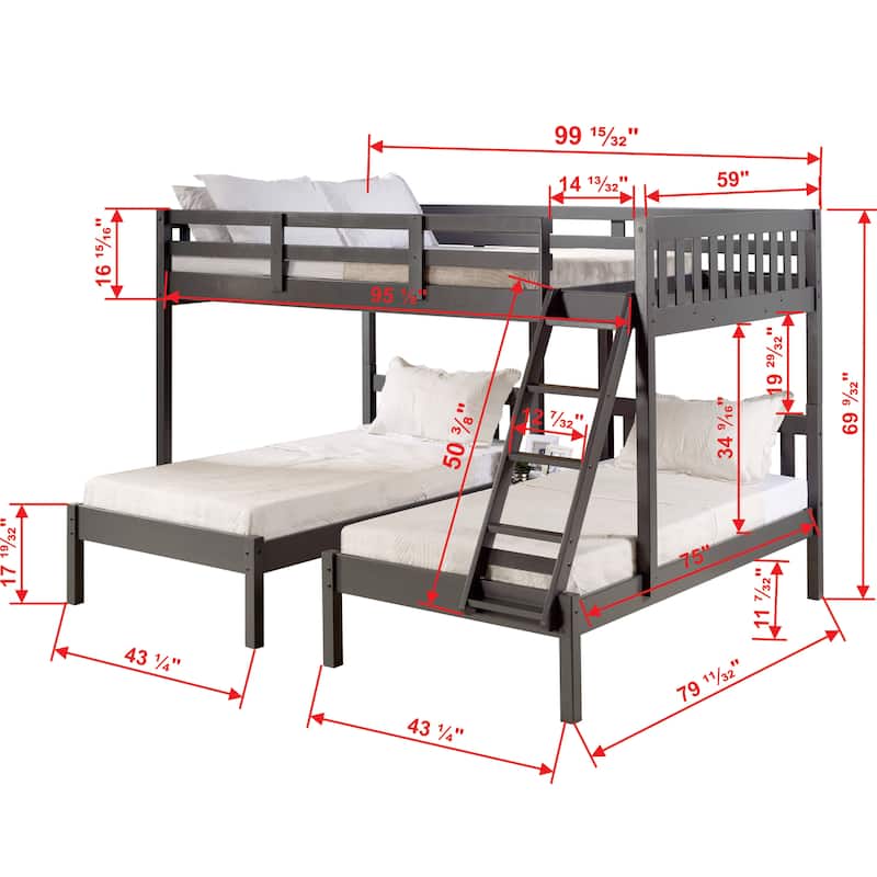 Dark Grey Full over Double Twin Bunk Bed