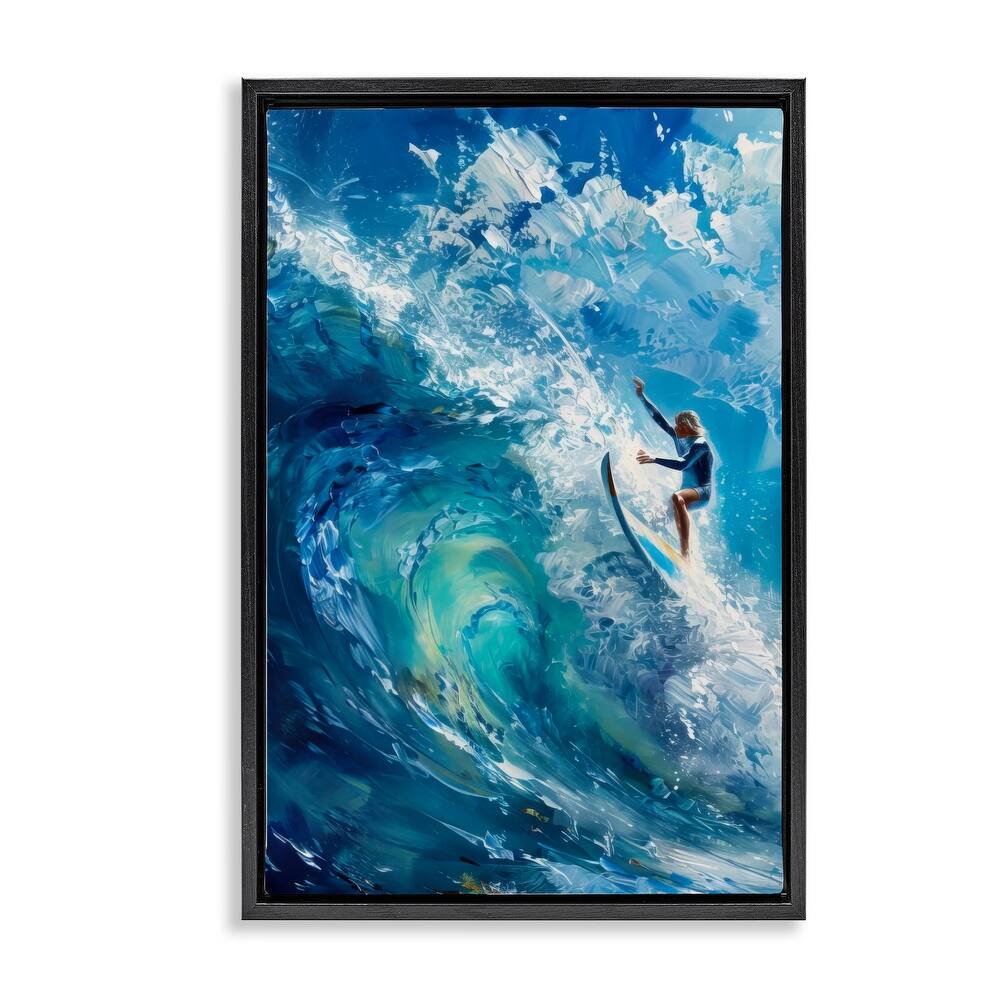 Stupell Soul Surfer on Tidal Wave Framed Floater Canvas Wall Art Design By LSR Design Studio