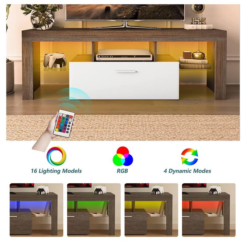 Modern LED TV Stand for 55inch TV, Entertainment Center with Cabinet - 51"L x 14"W x 18"H