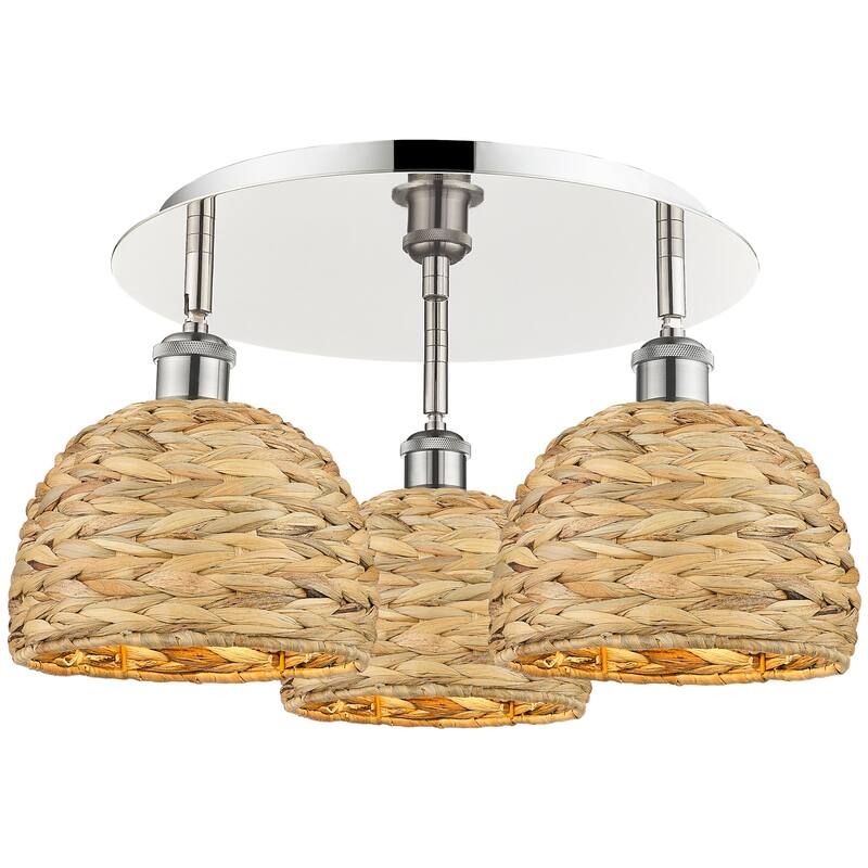 Innovations Lighting 516-3C-11-20 Woven Rattan Semi-Flush Woven Rattan - Polished Nickel / Natural