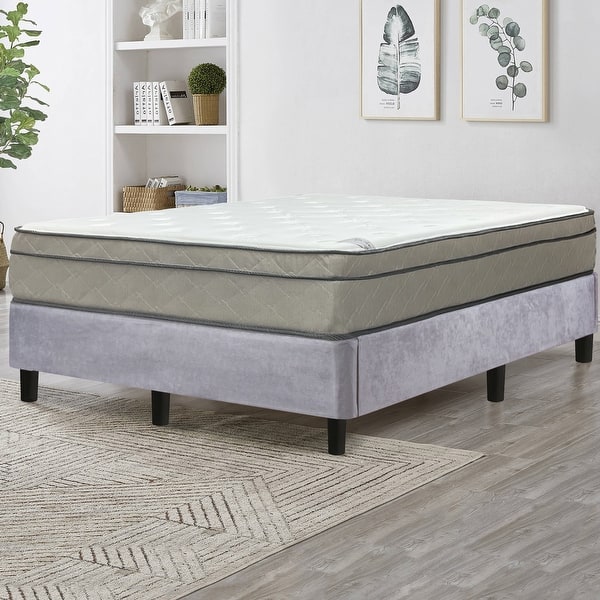 slide 2 of 6, Onetan Mattress and Platfrom Bed Set, 13-Inch Ultra Plush Euro Top Hybrid Mattress and 13" Wood Premium Platform Bed