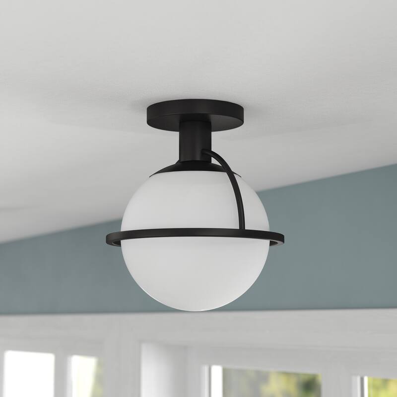 Cieonna 9.25" Wide Semi Flush Mount with Glass Shade - Black