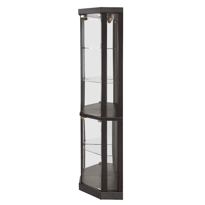 Lighted Corner Curio Cabinet Elegant Glass Display Case for Living Room & Bar Storage for Antique Collections & Wine