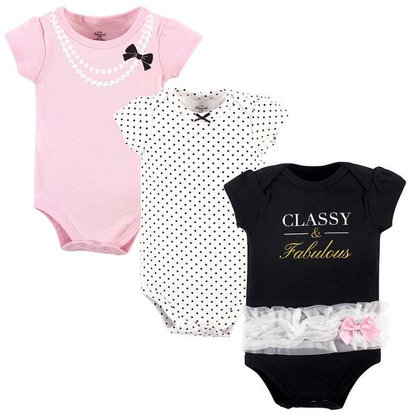 slide 1 of 1, Little Treasure Baby Girl Cotton Bodysuits 3pk, Classy 0-3 Months - Classy