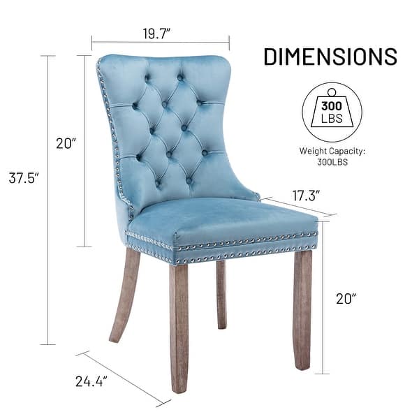 dimension image slide 7 of 8, Set of 2 Modern Glam Velvet Dining Chairs - Armless TuftedAccent Side Chairs with Nailhead Trim & Ring Handle