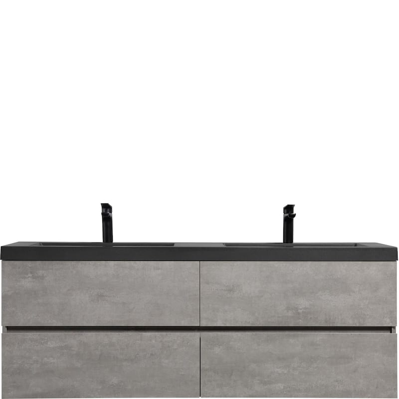 42/48/60/72 inch Plywood Floating Bathroom Vanity in Cement Grey with Integrated Quartz Sink - 60" x 20"
