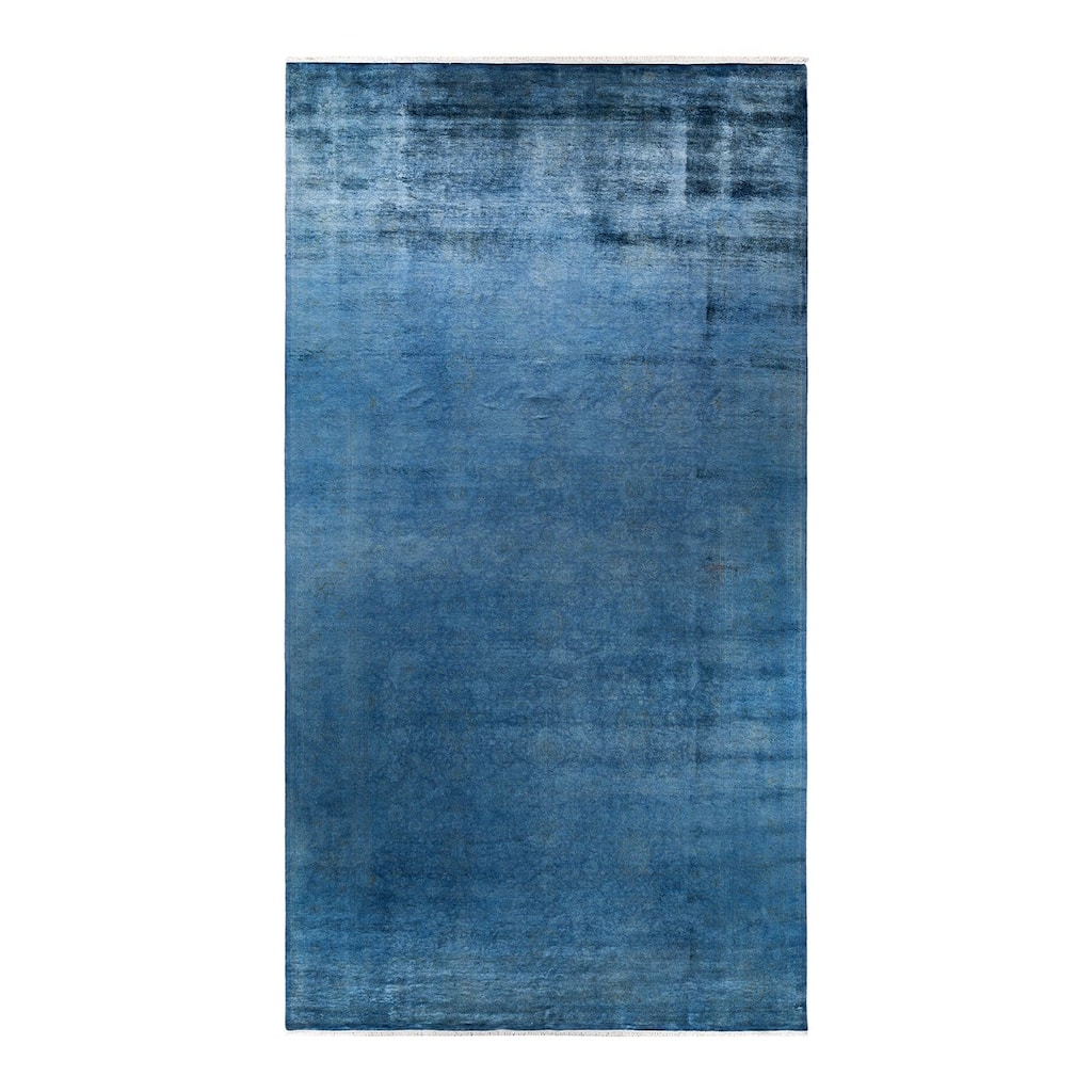 Overton Hand Knotted Wool Vintage Inspired Modern Contemporary Overdyed Blue Area Rug - 8' 3" x 15' 9"