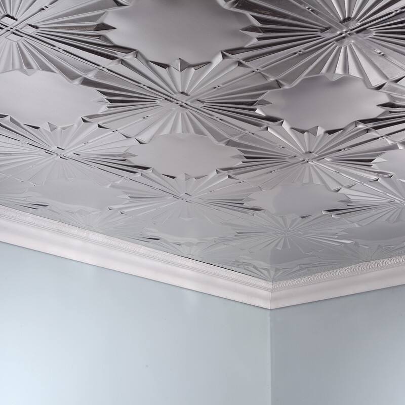 FASÄDE Art Deco Decorative Vinyl 2ft x 4ft Glue Up Ceiling Panel in Brushed Aluminum (5 Pack)