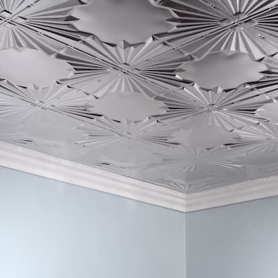 FASÄDE Art Deco Decorative Vinyl 2ft x 4ft Glue Up Ceiling Panel in Brushed Aluminum (5 Pack)