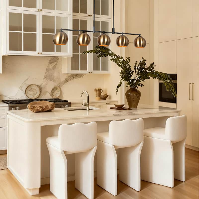 Modern Black Gold 5-Light Linear Chandelier Kitchen island Pendant Lights with Metal Shades - L38.5" x W5.5" x H7.5"