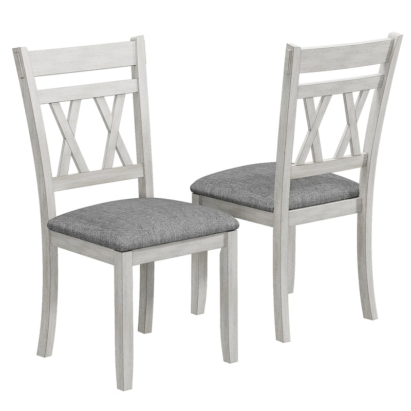 VECELO Solid Wood Dining Chairs with Linen Fabric Seating，Kitchen Chairs Set of 2/4/6 - Set of 2