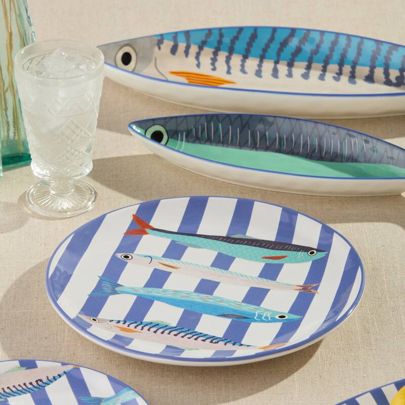 Certified International Something Fishy 11" Dinner Plates, Set of 4 - 11.00"L x 11.00"W x 1.00"H