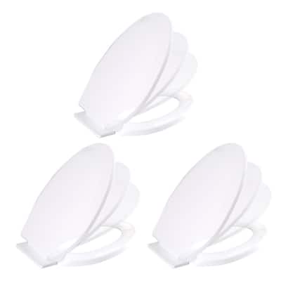 White Toilet Seat Elongated Slow Close Toilet Seat with Non Slip Seat Bumpers and Adjustable Hinge (Set of 3) Renovators Supply