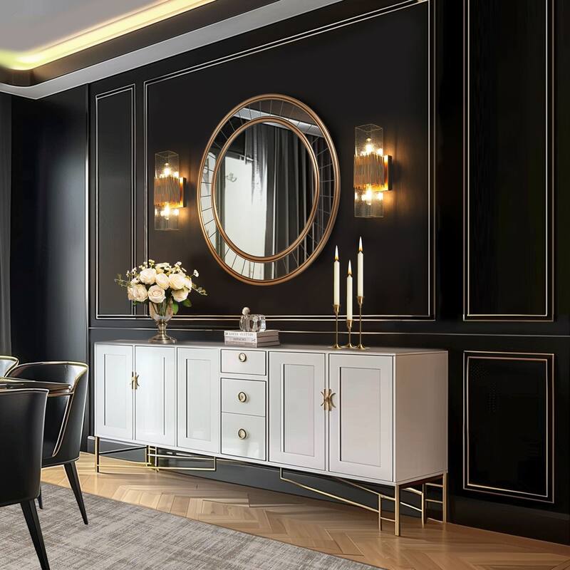 Modern Gold 2-Light Rectangle Vanity Light Dimmable Seeded Glass Wall Sconce - 4.7" Wx5.9" Dx17.5" H