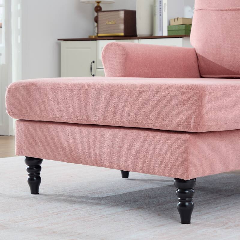 Modern Chaise Lounge Single Sofa Chair, Chenille Fabric Recliner Armchair with Side Pockets and Wooden Legs