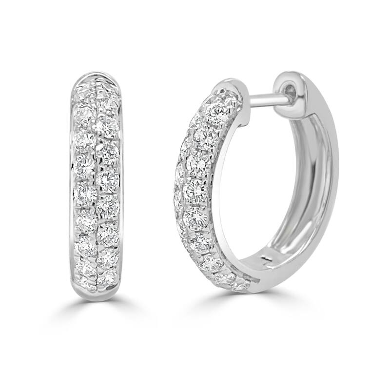 Joelle Collection Pave Diamond Hoops 0.65 ct.TDW Hoop Earrings 14K Gold Diamond Earrings - White