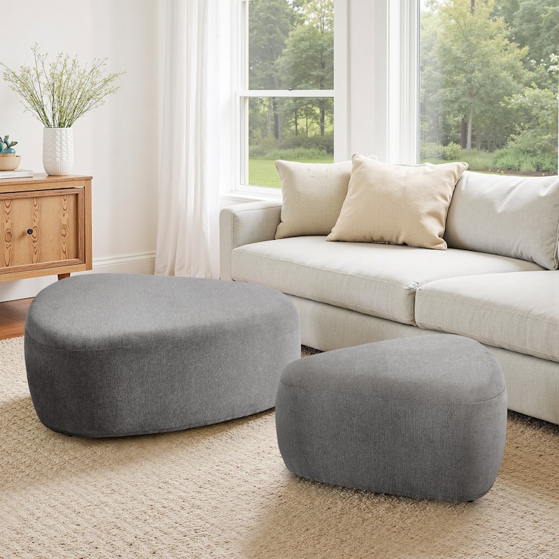 Leon 26"/43" W Chenille Triangle Cocktail Ottoman Set - Grey