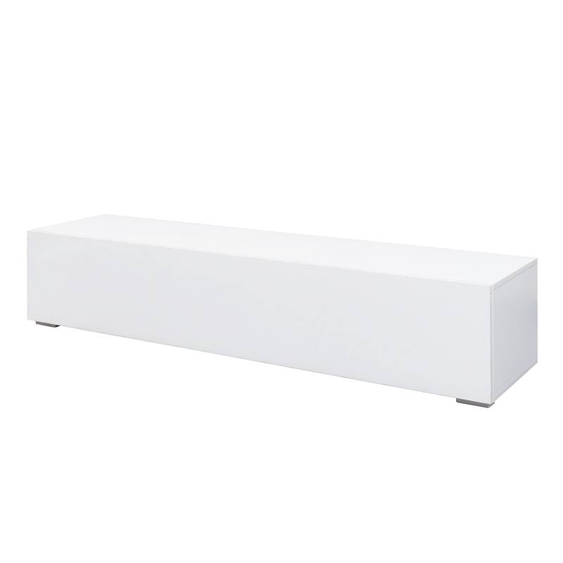 Roomfitters Modern White Entertainment Center with Drop-Down Storage, TV Stand Media Console for Living Room