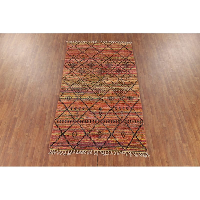 Trellis Moroccan Oriental Area Rug Hand-Knotted Wool Carpet - 5'1" x 9'0"